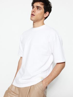 Pamučna polo majica oversized Trendyol bijela
