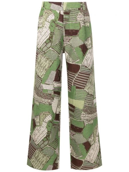 Žakárové rovné kalhoty Misci zelené