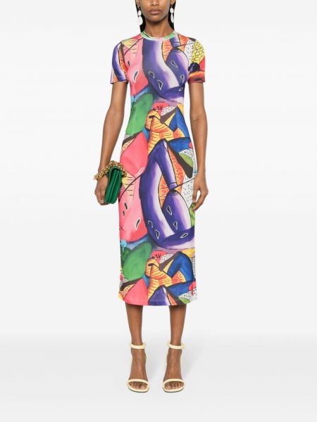 Sukienka długa z nadrukiem w abstrakcyjne wzory Stella Jean fioletowa