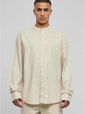 Бавовняна лляна сорочка з коміром стійкою Urban Classics Plus Size сіра