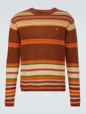 Pruhovaný bavlnený sveter Acne Studios hnedá