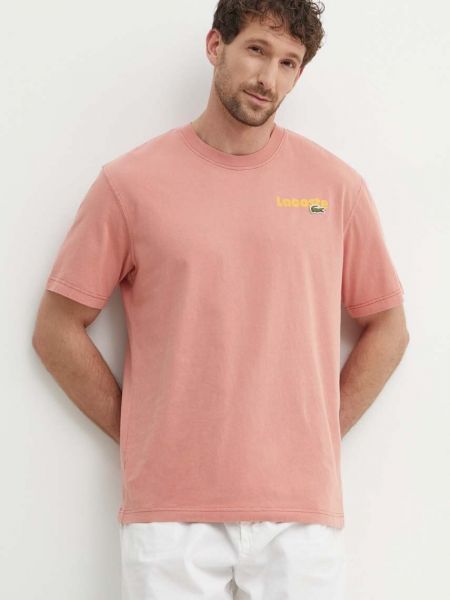 Хлопковая футболка с принтом Lacoste розовая