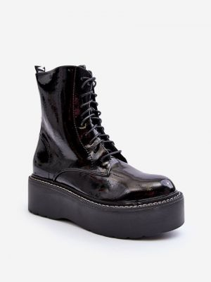 Lakované kožené členkové topánky Kesi čierna
