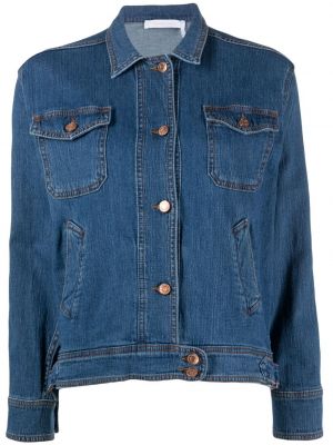 Klasické lněné džínová bunda s knoflíky See By Chloe - modrá