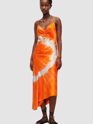 Oranžové hedvábné dlouhé šaty Allsaints
