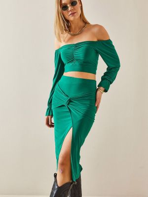Midi sukňa s mašľou Xhan zelená