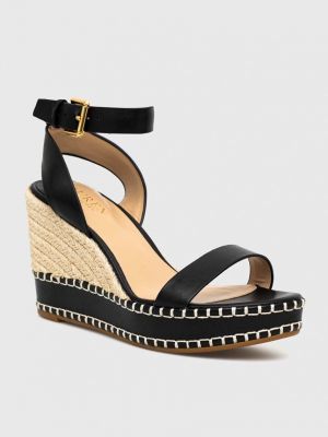 Kožne sandale s punim potplatom Lauren Ralph Lauren crna
