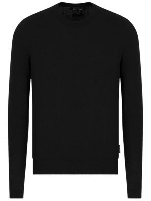 Плетен пуловер бродиран Armani Exchange черно