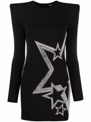 Vestido de cóctel ajustado con apliques de estrellas Balmain negro