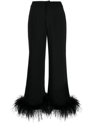 Černé hedvábné rovné kalhoty z peří Huishan Zhang