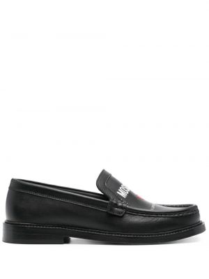 Pantofi loafer din piele cu imagine Moschino negru