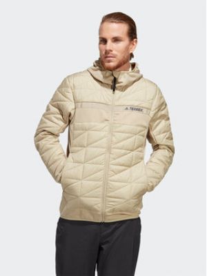 Zateplená slim fit priliehavá športová bunda Adidas - béžová