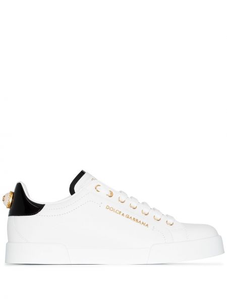 Шкіряний низькі кросівки класичний Dolce & Gabbana, білі