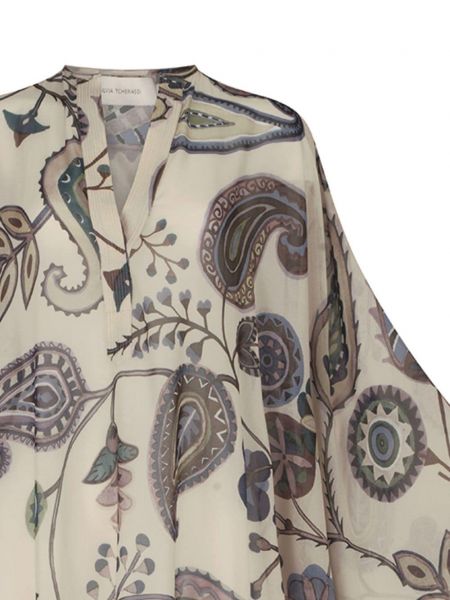 Hedvábné šaty s potiskem s paisley potiskem Silvia Tcherassi béžové