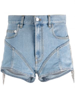 Shorts di jeans a vita alta Mugler blu
