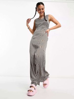 Атласное длинное платье с принтом с абстрактным узором Heartbreak