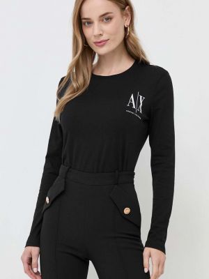 Памучна блуза с дълъг ръкав Armani Exchange черно