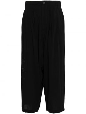 Zamatové nohavice s potlačou Yohji Yamamoto čierna