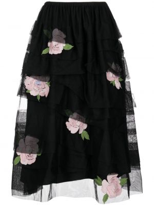 Gėlėtas midi sijonas iš tiulio Caroline Hu juoda