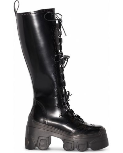 Кружевные кожаные ботинки на шнуровке Simone Rocha, черные