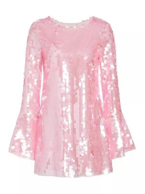 Прозрачное платье мини с пайетками Loveshackfancy розовое