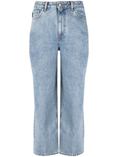 Straight fit džíny s vysokým pasem Ganni modré
