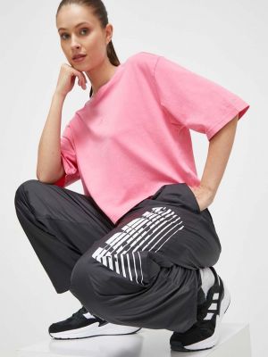 Laza szabású fleece pamut póló Adidas rózsaszín