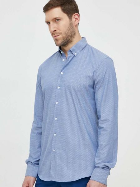 Péřová slim fit košile s knoflíky Calvin Klein modrá