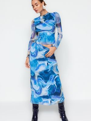 Verslo stiliaus midi sijonas iš tiulio Trendyol mėlyna