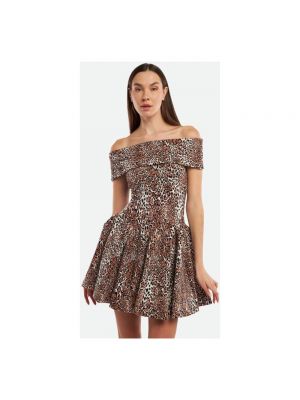 Mini vestido con estampado leopardo plisado Elisabetta Franchi marrón