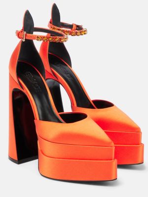 Décolleté di raso con platform Versace arancione