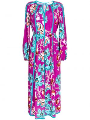 Sukienka midi z nadrukiem w tygrysie prążki Dvf Diane Von Furstenberg fioletowa