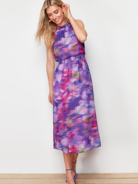 Φλοράλ τραπεζοειδές φόρεμα από σιφόν με σχέδιο Trendyol μωβ