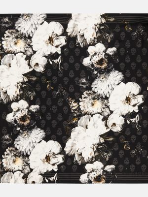 Fular de mătase cu model floral Alexander Mcqueen negru
