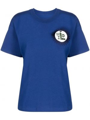 Тениска бродирана Emporio Armani синьо