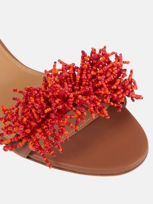 Kožené sandály s korálky Aquazzura červené
