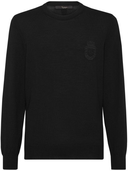 Vilnonis siuvinėtas ilgas megztinis Billionaire juoda