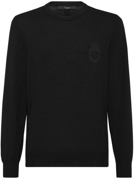 Woll langer pullover mit stickerei Billionaire schwarz