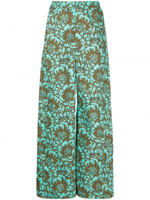 Květinové bavlněné volné kalhoty Essentiel Antwerp - modrá