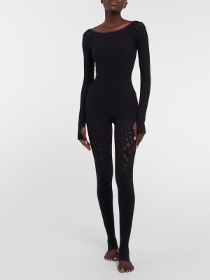 Tuta a pois in jersey in mesh Wolford nero