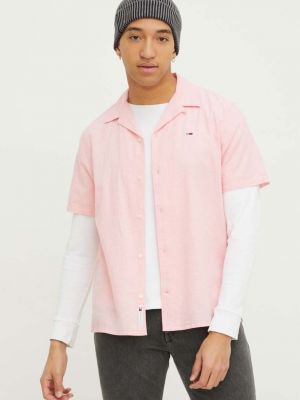 Ленена дънкова риза Tommy Jeans розово