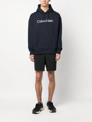 Raštuotas medvilninis džemperis su gobtuvu Calvin Klein mėlyna