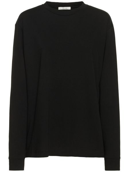Jersey bombažna majica z dolgimi rokavi The Row črna