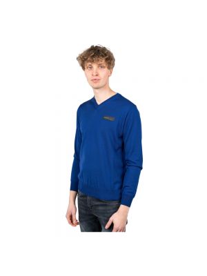Sweter z wełny merino sportowy Plein Sport niebieski