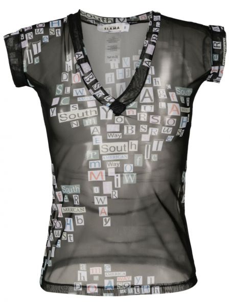 Caurspīdīgs t-krekls ar apdruku Amir Slama melns