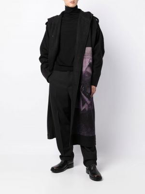 Mantel mit kapuze mit print Yohji Yamamoto schwarz