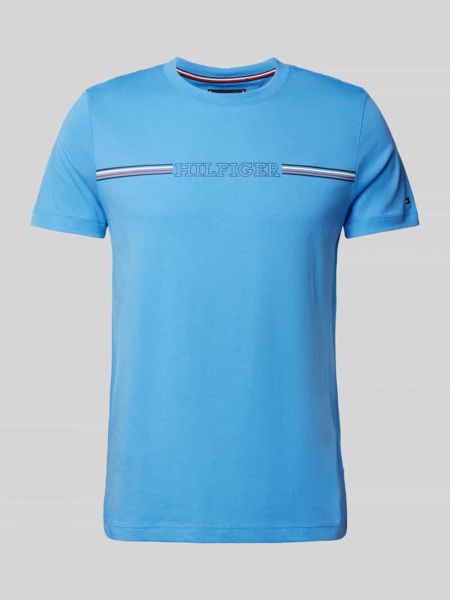 Koszulka bawełniana z nadrukiem Tommy Hilfiger niebieska