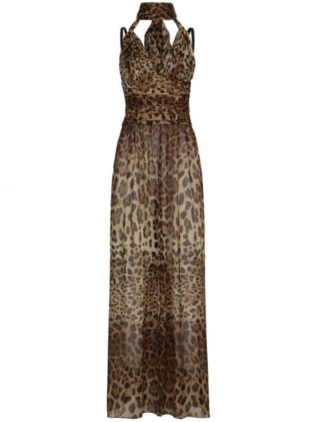 Svilena večerna obleka s potiskom z leopardjim vzorcem Dolce & Gabbana