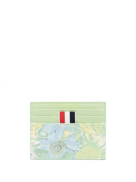 Kvetinová kožená peňaženka s potlačou Thom Browne zelená