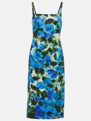 Bombažna midi obleka s cvetličnim vzorcem Dries Van Noten modra